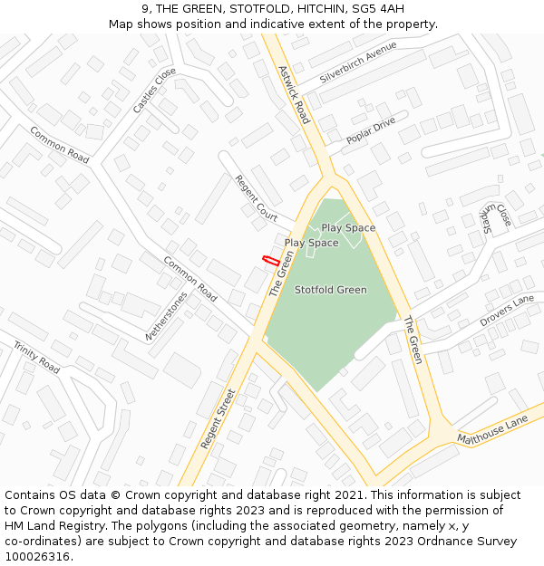 9, THE GREEN, STOTFOLD, HITCHIN, SG5 4AH: Location map and indicative extent of plot