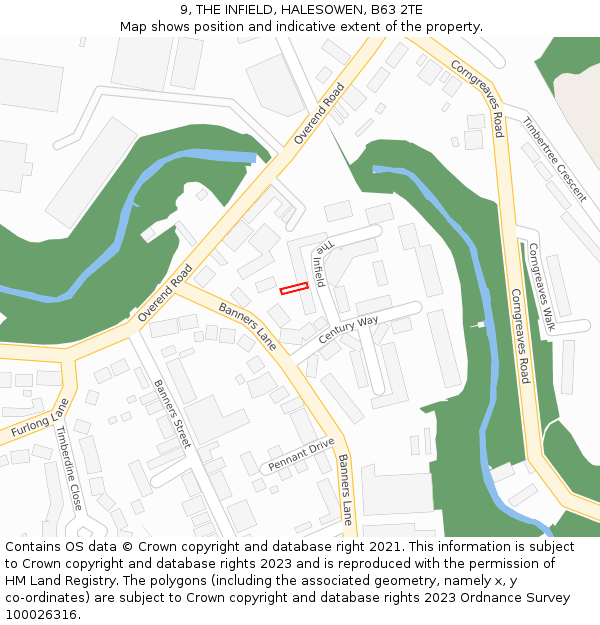 9, THE INFIELD, HALESOWEN, B63 2TE: Location map and indicative extent of plot