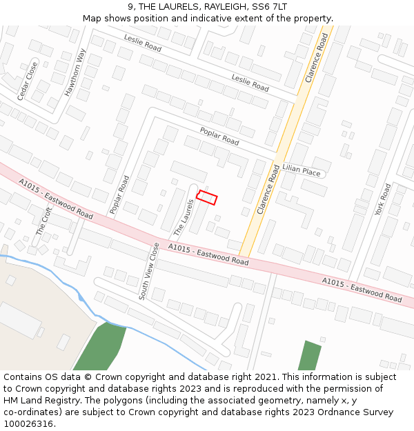 9, THE LAURELS, RAYLEIGH, SS6 7LT: Location map and indicative extent of plot