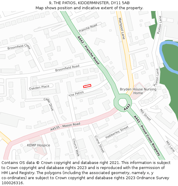 9, THE PATIOS, KIDDERMINSTER, DY11 5AB: Location map and indicative extent of plot
