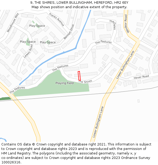 9, THE SHIRES, LOWER BULLINGHAM, HEREFORD, HR2 6EY: Location map and indicative extent of plot