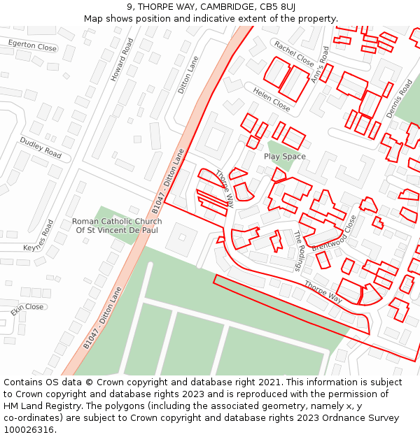 9, THORPE WAY, CAMBRIDGE, CB5 8UJ: Location map and indicative extent of plot