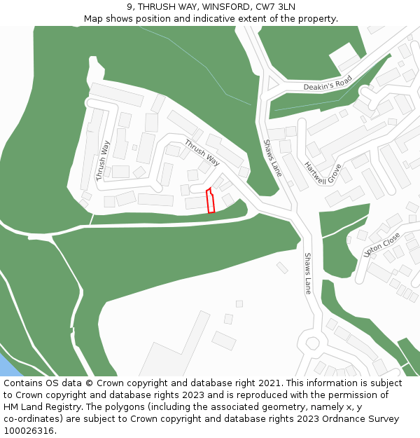 9, THRUSH WAY, WINSFORD, CW7 3LN: Location map and indicative extent of plot