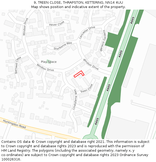 9, TREEN CLOSE, THRAPSTON, KETTERING, NN14 4UU: Location map and indicative extent of plot