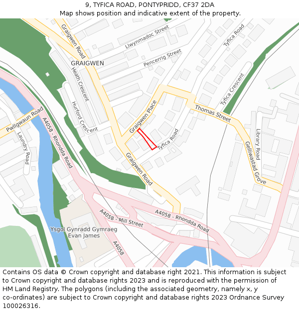 9, TYFICA ROAD, PONTYPRIDD, CF37 2DA: Location map and indicative extent of plot