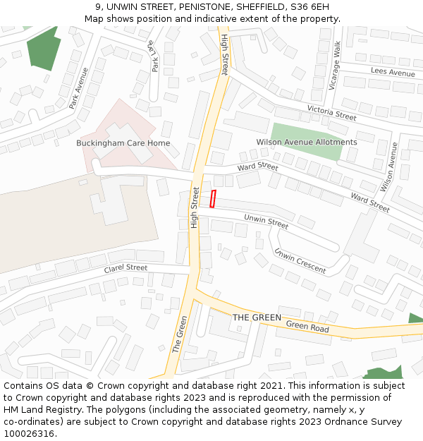 9, UNWIN STREET, PENISTONE, SHEFFIELD, S36 6EH: Location map and indicative extent of plot
