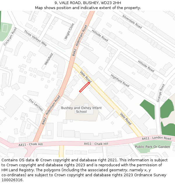9, VALE ROAD, BUSHEY, WD23 2HH: Location map and indicative extent of plot