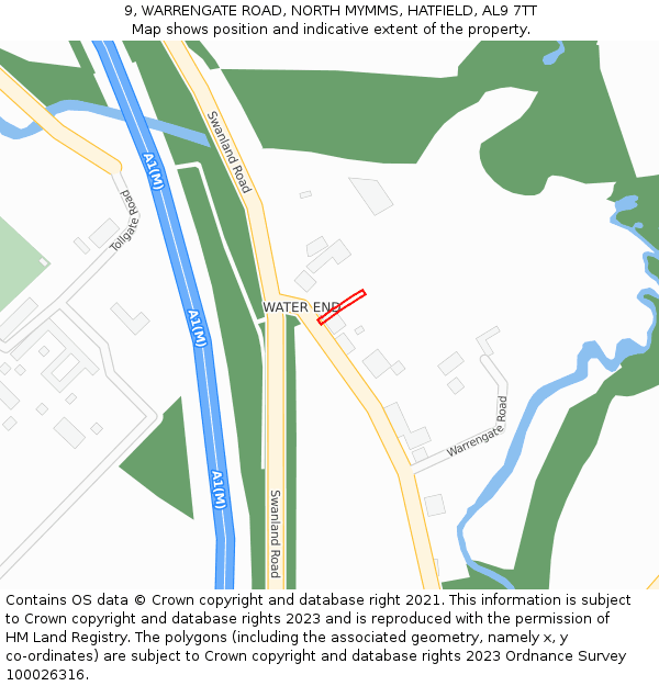 9, WARRENGATE ROAD, NORTH MYMMS, HATFIELD, AL9 7TT: Location map and indicative extent of plot