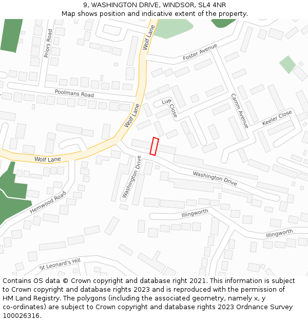 9, WASHINGTON DRIVE, WINDSOR, SL4 4NR: Location map and indicative extent of plot