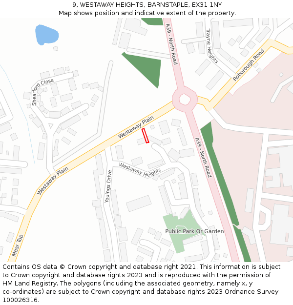 9, WESTAWAY HEIGHTS, BARNSTAPLE, EX31 1NY: Location map and indicative extent of plot