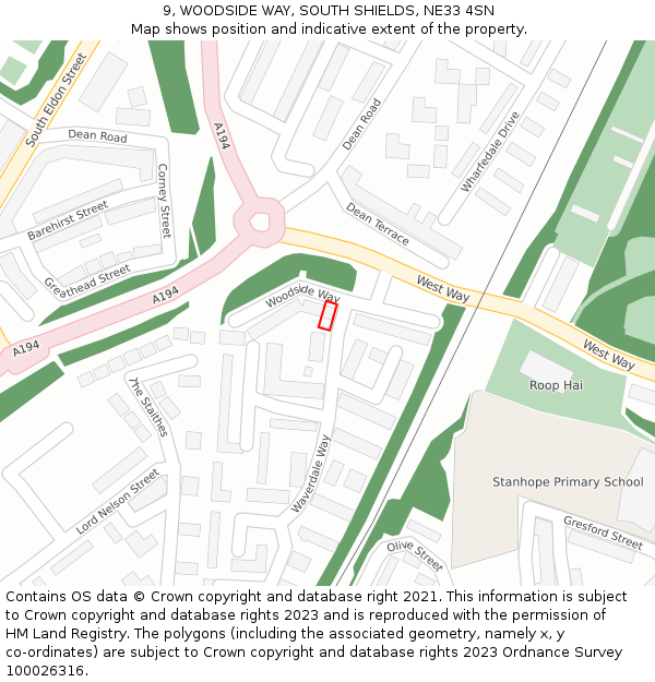 9, WOODSIDE WAY, SOUTH SHIELDS, NE33 4SN: Location map and indicative extent of plot