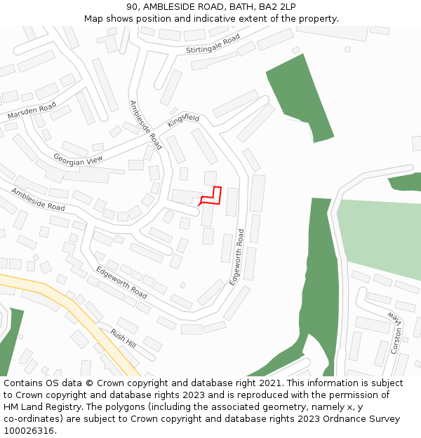 90, AMBLESIDE ROAD, BATH, BA2 2LP: Location map and indicative extent of plot