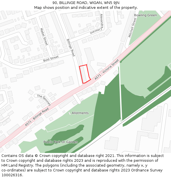 90, BILLINGE ROAD, WIGAN, WN5 9JN: Location map and indicative extent of plot