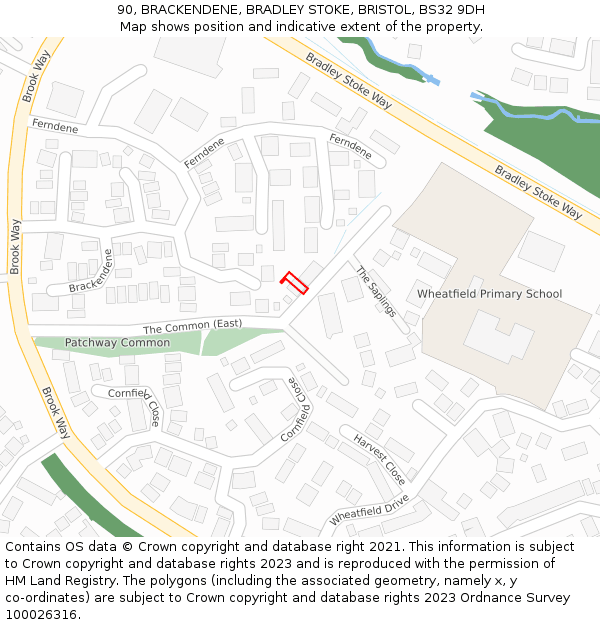 90, BRACKENDENE, BRADLEY STOKE, BRISTOL, BS32 9DH: Location map and indicative extent of plot