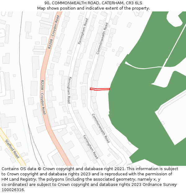 90, COMMONWEALTH ROAD, CATERHAM, CR3 6LS: Location map and indicative extent of plot