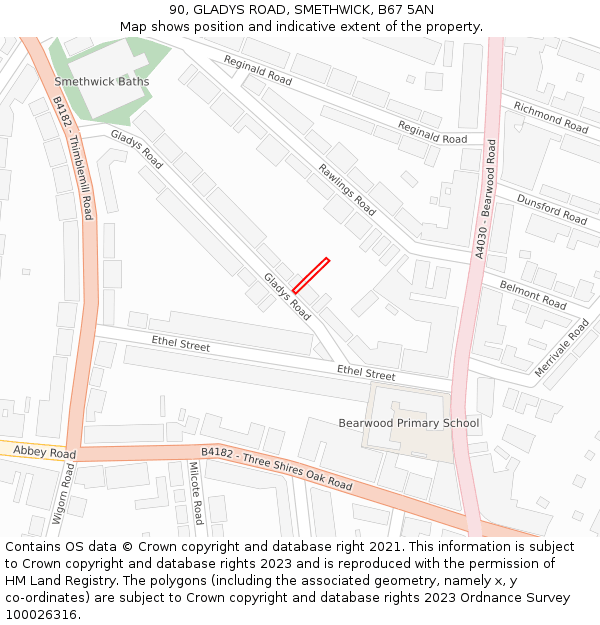 90, GLADYS ROAD, SMETHWICK, B67 5AN: Location map and indicative extent of plot
