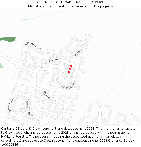 90, HALES BARN ROAD, HAVERHILL, CB9 9SE: Location map and indicative extent of plot