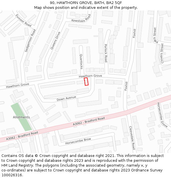 90, HAWTHORN GROVE, BATH, BA2 5QF: Location map and indicative extent of plot
