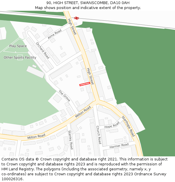 90, HIGH STREET, SWANSCOMBE, DA10 0AH: Location map and indicative extent of plot