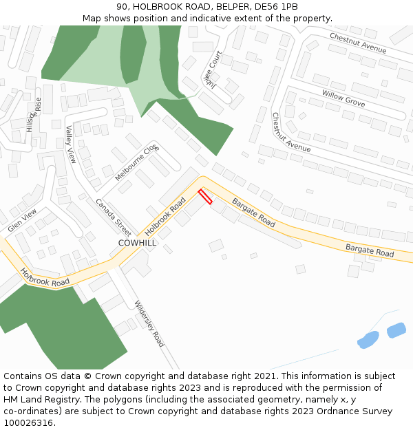 90, HOLBROOK ROAD, BELPER, DE56 1PB: Location map and indicative extent of plot