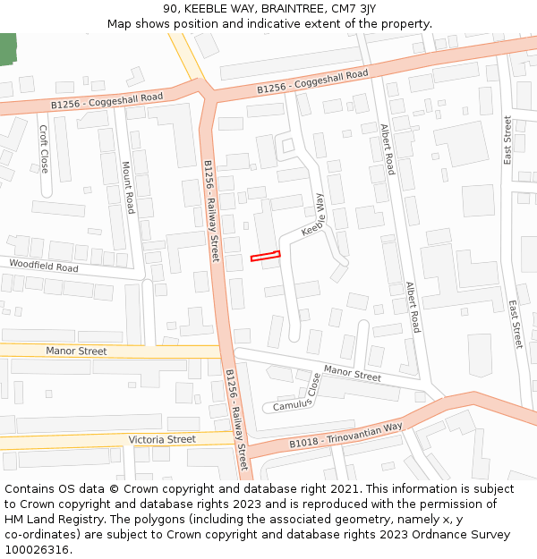 90, KEEBLE WAY, BRAINTREE, CM7 3JY: Location map and indicative extent of plot