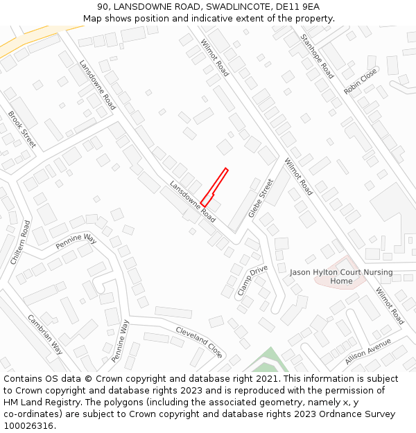 90, LANSDOWNE ROAD, SWADLINCOTE, DE11 9EA: Location map and indicative extent of plot