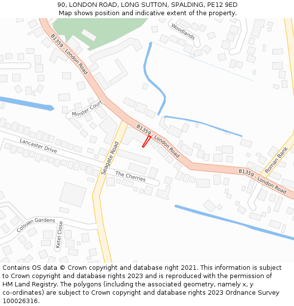 90, LONDON ROAD, LONG SUTTON, SPALDING, PE12 9ED: Location map and indicative extent of plot