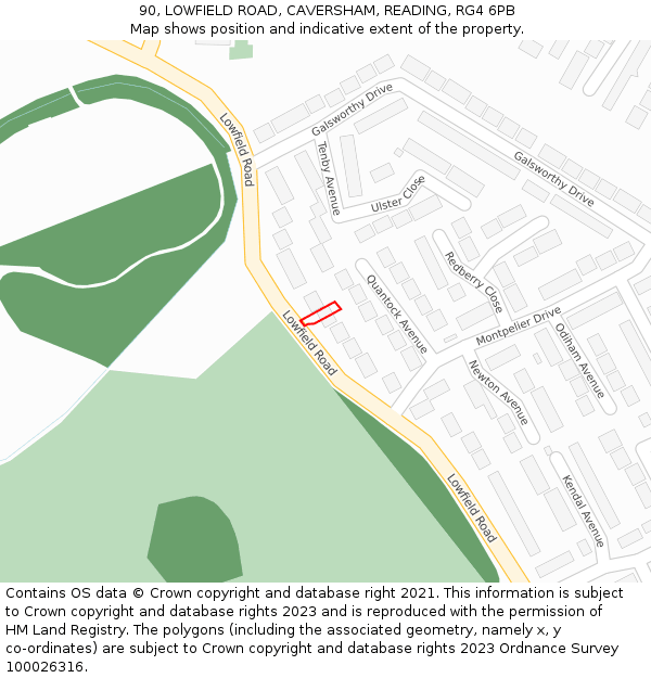 90, LOWFIELD ROAD, CAVERSHAM, READING, RG4 6PB: Location map and indicative extent of plot