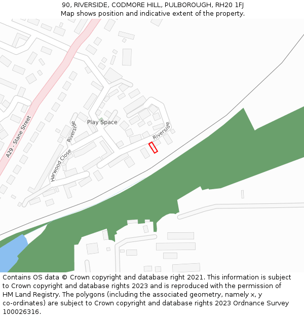 90, RIVERSIDE, CODMORE HILL, PULBOROUGH, RH20 1FJ: Location map and indicative extent of plot