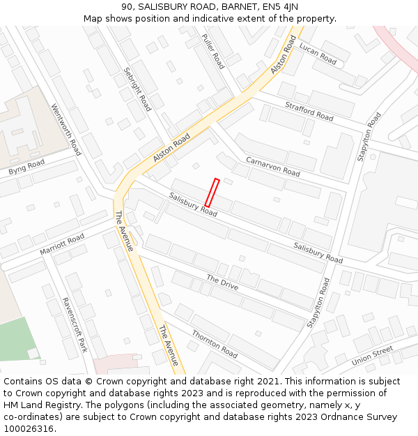 90, SALISBURY ROAD, BARNET, EN5 4JN: Location map and indicative extent of plot