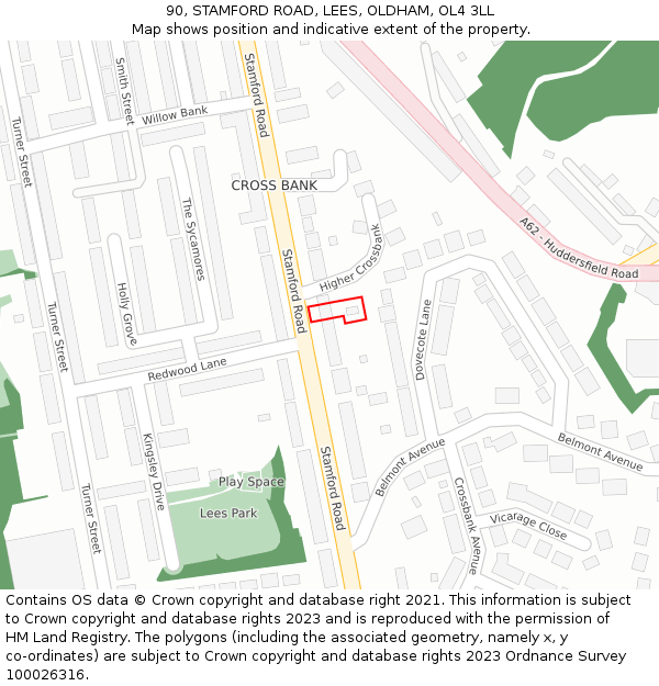 90, STAMFORD ROAD, LEES, OLDHAM, OL4 3LL: Location map and indicative extent of plot