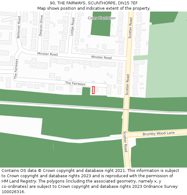 90, THE FAIRWAYS, SCUNTHORPE, DN15 7EF: Location map and indicative extent of plot