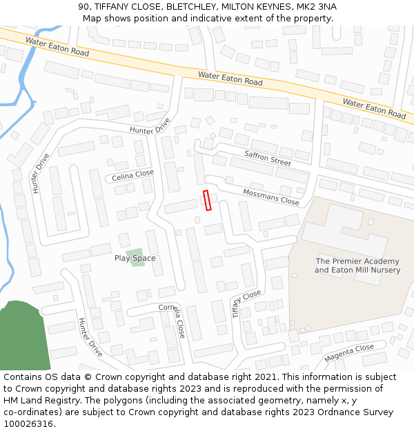 90, TIFFANY CLOSE, BLETCHLEY, MILTON KEYNES, MK2 3NA: Location map and indicative extent of plot