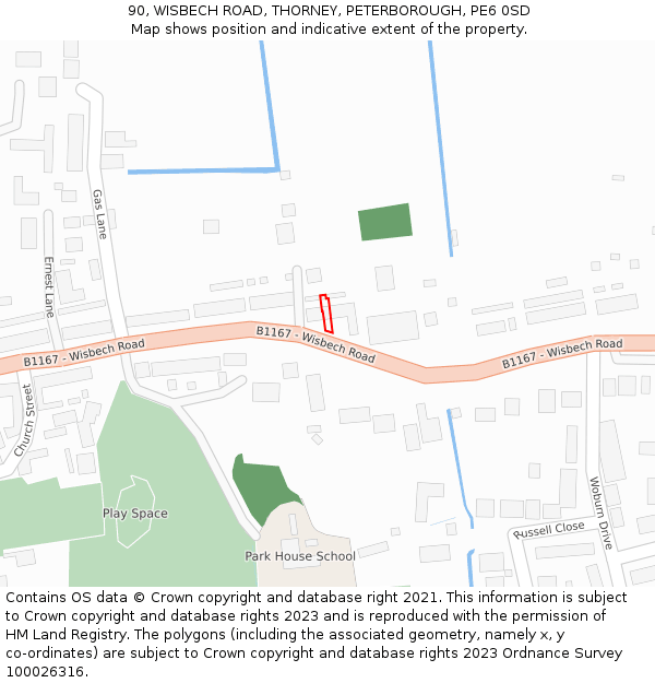 90, WISBECH ROAD, THORNEY, PETERBOROUGH, PE6 0SD: Location map and indicative extent of plot