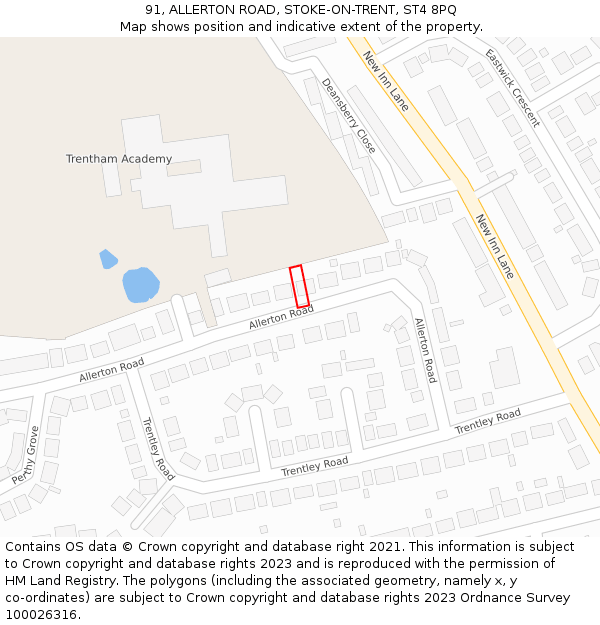 91, ALLERTON ROAD, STOKE-ON-TRENT, ST4 8PQ: Location map and indicative extent of plot