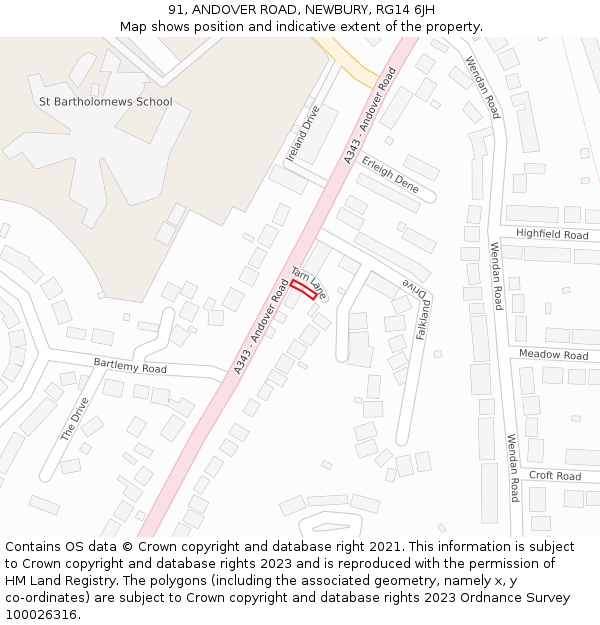 91, ANDOVER ROAD, NEWBURY, RG14 6JH: Location map and indicative extent of plot