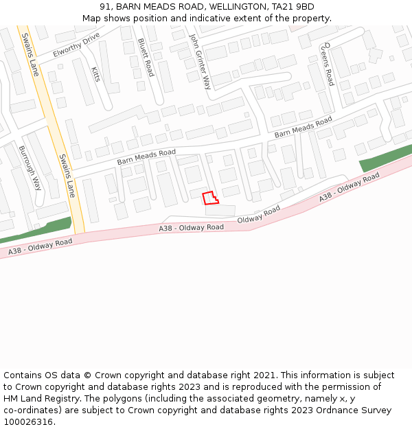 91, BARN MEADS ROAD, WELLINGTON, TA21 9BD: Location map and indicative extent of plot