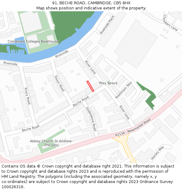 91, BECHE ROAD, CAMBRIDGE, CB5 8HX: Location map and indicative extent of plot