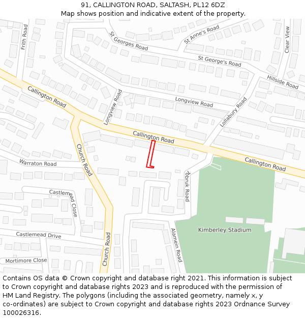 91, CALLINGTON ROAD, SALTASH, PL12 6DZ: Location map and indicative extent of plot