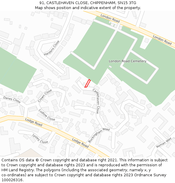 91, CASTLEHAVEN CLOSE, CHIPPENHAM, SN15 3TG: Location map and indicative extent of plot