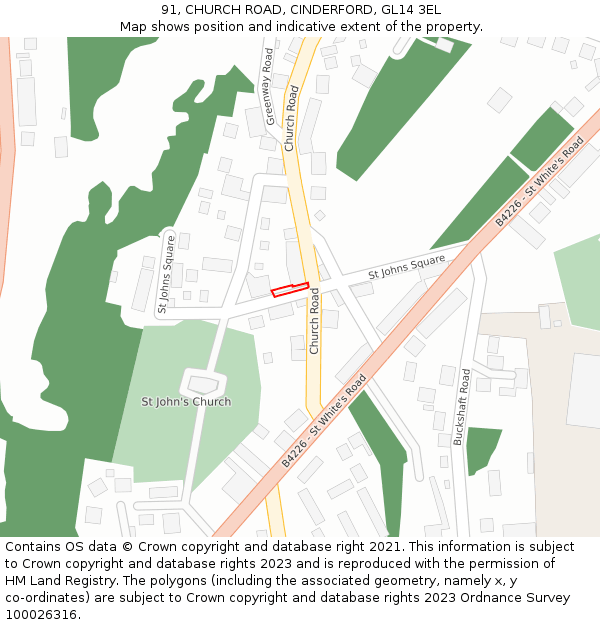91, CHURCH ROAD, CINDERFORD, GL14 3EL: Location map and indicative extent of plot