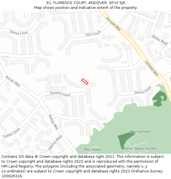 91, FLORENCE COURT, ANDOVER, SP10 5JA: Location map and indicative extent of plot