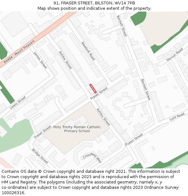 91, FRASER STREET, BILSTON, WV14 7PB: Location map and indicative extent of plot