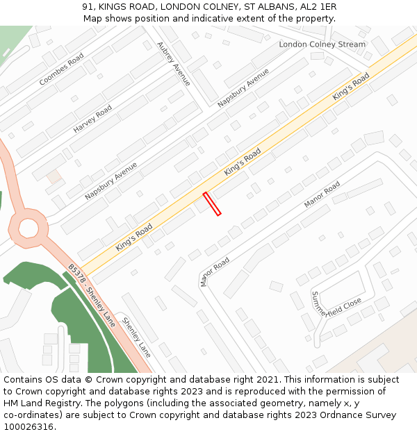 91, KINGS ROAD, LONDON COLNEY, ST ALBANS, AL2 1ER: Location map and indicative extent of plot