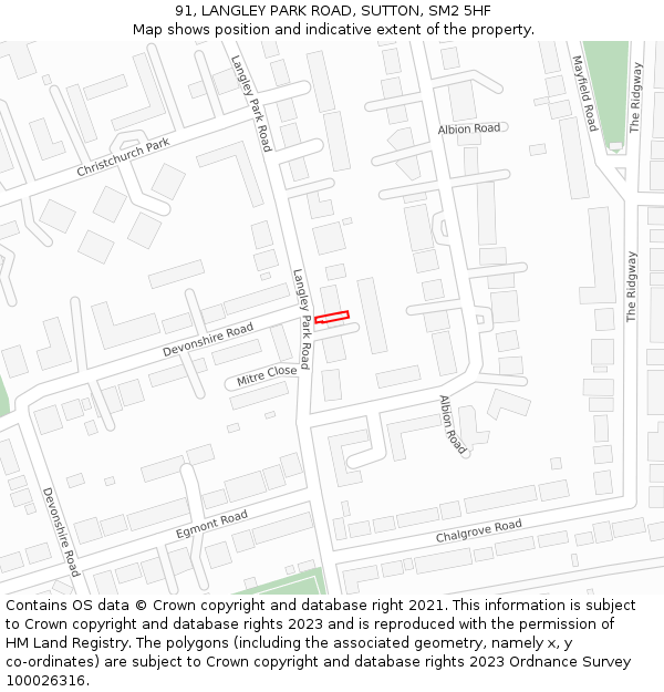 91, LANGLEY PARK ROAD, SUTTON, SM2 5HF: Location map and indicative extent of plot