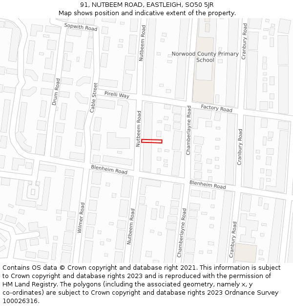 91, NUTBEEM ROAD, EASTLEIGH, SO50 5JR: Location map and indicative extent of plot