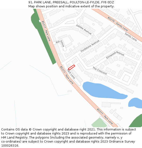 91, PARK LANE, PREESALL, POULTON-LE-FYLDE, FY6 0DZ: Location map and indicative extent of plot
