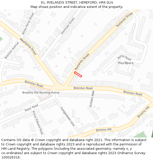 91, RYELANDS STREET, HEREFORD, HR4 0LN: Location map and indicative extent of plot