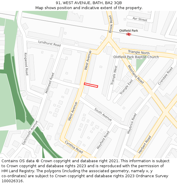 91, WEST AVENUE, BATH, BA2 3QB: Location map and indicative extent of plot