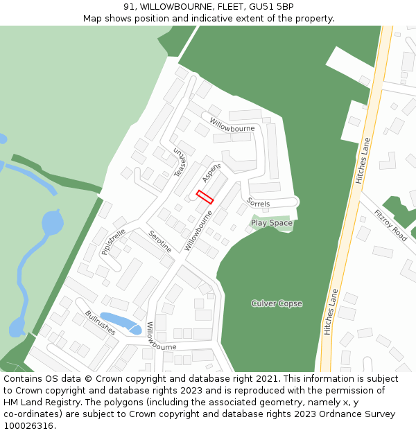 91, WILLOWBOURNE, FLEET, GU51 5BP: Location map and indicative extent of plot